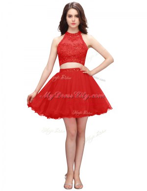 Organza Sleeveless Mini Length Evening Dress and Beading
