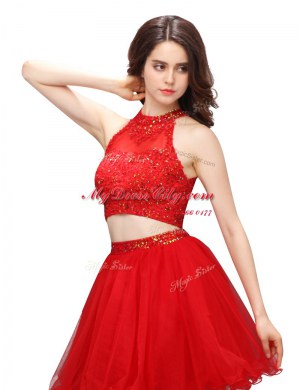 Organza Sleeveless Mini Length Evening Dress and Beading