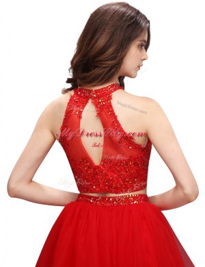 Organza Sleeveless Mini Length Evening Dress and Beading