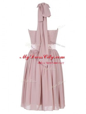 Pink Sweetheart Neckline Ruching Prom Gown Sleeveless Backless