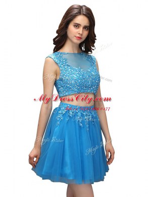 Baby Blue Two Pieces Beading and Appliques Zipper Tulle Sleeveless Mini Length