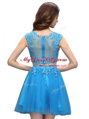 Baby Blue Two Pieces Beading and Appliques Zipper Tulle Sleeveless Mini Length