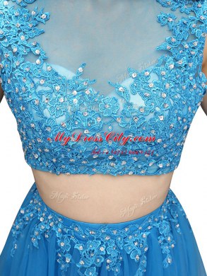 Baby Blue Two Pieces Beading and Appliques Zipper Tulle Sleeveless Mini Length