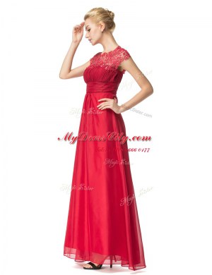 Cheap Scoop Coral Red Zipper Homecoming Dress Beading and Ruching Sleeveless Floor Length