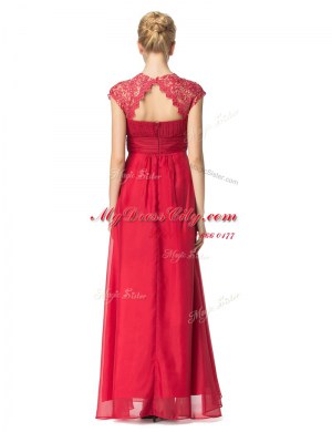Cheap Scoop Coral Red Zipper Homecoming Dress Beading and Ruching Sleeveless Floor Length