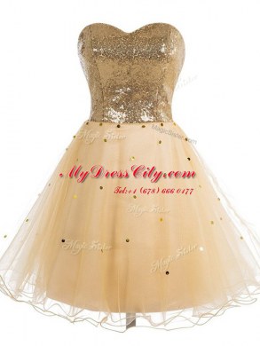 Sexy Sequins Sweetheart Sleeveless Lace Up Prom Dress Champagne Organza