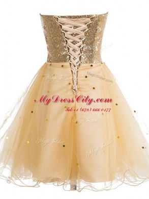 Sexy Sequins Sweetheart Sleeveless Lace Up Prom Dress Champagne Organza