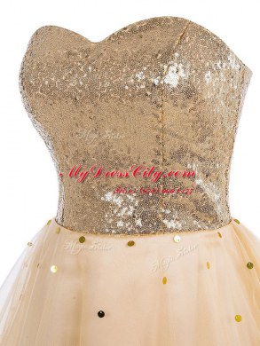Sexy Sequins Sweetheart Sleeveless Lace Up Prom Dress Champagne Organza