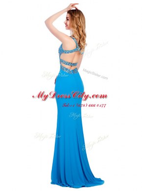 Baby Blue Clasp Handle V-neck Beading Silk Like Satin Sleeveless