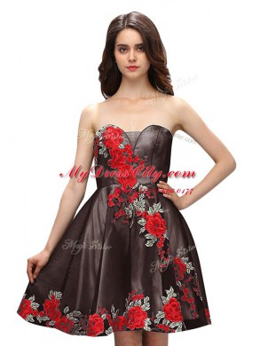 Multi-color A-line Silk Like Satin Sweetheart Sleeveless Embroidery Knee Length Zipper Prom Evening Gown