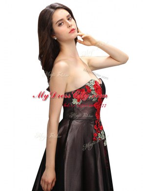 Multi-color A-line Silk Like Satin Sweetheart Sleeveless Embroidery Knee Length Zipper Prom Evening Gown