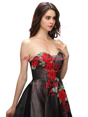 Multi-color A-line Silk Like Satin Sweetheart Sleeveless Embroidery Knee Length Zipper Prom Evening Gown