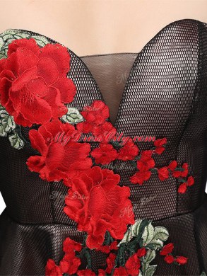 Multi-color A-line Silk Like Satin Sweetheart Sleeveless Embroidery Knee Length Zipper Prom Evening Gown