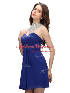 Enchanting Sleeveless Knee Length Beading Backless Homecoming Dress with Royal Blue