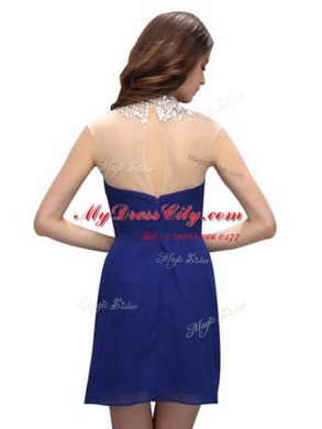 Enchanting Sleeveless Knee Length Beading Backless Homecoming Dress with Royal Blue