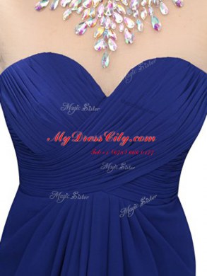 Enchanting Sleeveless Knee Length Beading Backless Homecoming Dress with Royal Blue