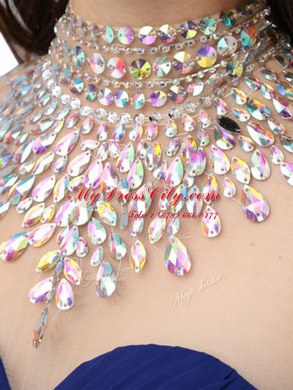 Enchanting Sleeveless Knee Length Beading Backless Homecoming Dress with Royal Blue