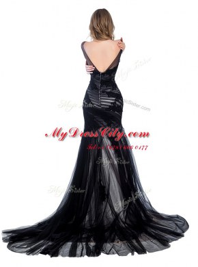 Mermaid Black Bateau Zipper Lace Dress for Prom Court Train Long Sleeves