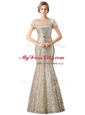 Ideal Mermaid Scoop Champagne Zipper Formal Evening Gowns Sequins Sleeveless Floor Length