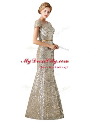 Ideal Mermaid Scoop Champagne Zipper Formal Evening Gowns Sequins Sleeveless Floor Length