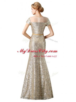 Ideal Mermaid Scoop Champagne Zipper Formal Evening Gowns Sequins Sleeveless Floor Length