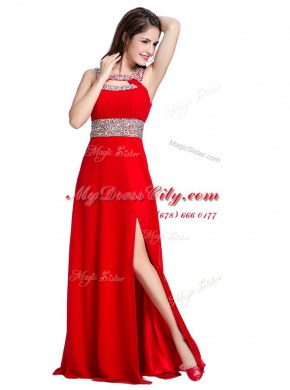 Red Sleeveless Silk Like Satin Zipper Prom Dress for Prom and Party