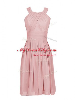 High Quality Scoop Knee Length Zipper Cocktail Dress Pink for Prom and Party with Pleated