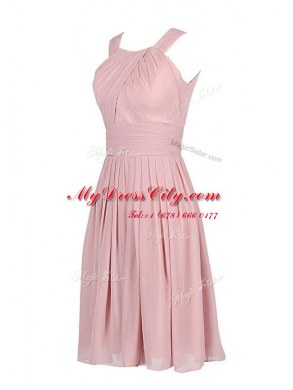 High Quality Scoop Knee Length Zipper Cocktail Dress Pink for Prom and Party with Pleated