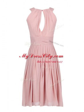 High Quality Scoop Knee Length Zipper Cocktail Dress Pink for Prom and Party with Pleated
