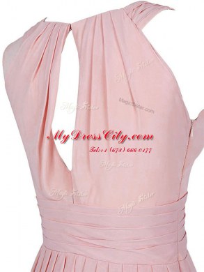 High Quality Scoop Knee Length Zipper Cocktail Dress Pink for Prom and Party with Pleated