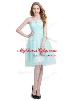 Suitable Sleeveless Tulle Knee Length Zipper Prom Gown in Turquoise with Ruching