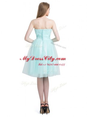 Suitable Sleeveless Tulle Knee Length Zipper Prom Gown in Turquoise with Ruching