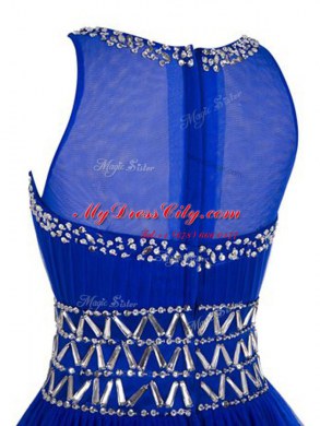 Scoop Beading Prom Party Dress Royal Blue Zipper Sleeveless Knee Length