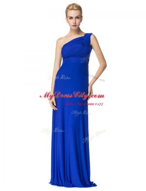 One Shoulder Floor Length Empire Sleeveless Royal Blue Prom Evening Gown Side Zipper