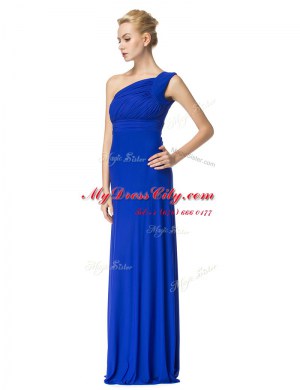 One Shoulder Floor Length Empire Sleeveless Royal Blue Prom Evening Gown Side Zipper