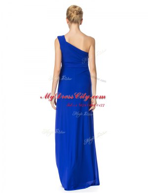 One Shoulder Floor Length Empire Sleeveless Royal Blue Prom Evening Gown Side Zipper