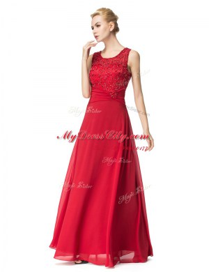 Scoop Sleeveless Lace Up Floor Length Beading and Ruching Prom Evening Gown