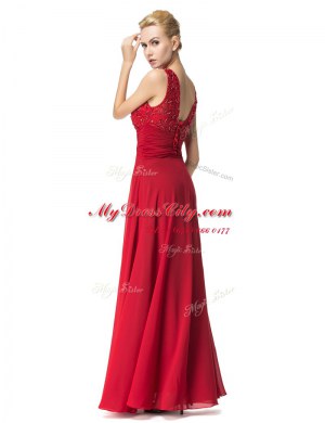 Scoop Sleeveless Lace Up Floor Length Beading and Ruching Prom Evening Gown