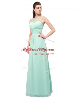 Smart Scoop Turquoise Sleeveless Ruching Floor Length