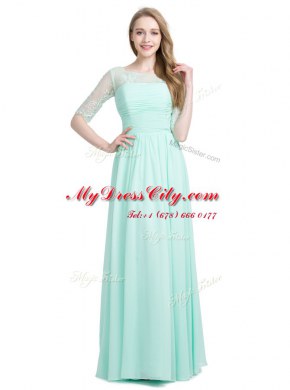 Floor Length Turquoise Scoop Half Sleeves Lace Up