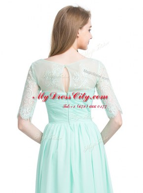 Floor Length Turquoise Scoop Half Sleeves Lace Up