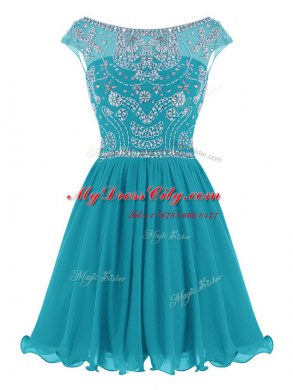Scoop Mini Length Zipper Prom Dresses Teal for Prom and Party with Beading