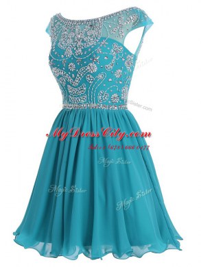 Scoop Mini Length Zipper Prom Dresses Teal for Prom and Party with Beading