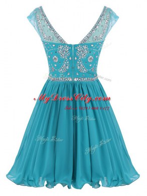 Scoop Mini Length Zipper Prom Dresses Teal for Prom and Party with Beading