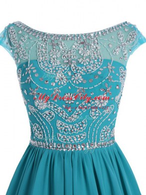 Scoop Mini Length Zipper Prom Dresses Teal for Prom and Party with Beading