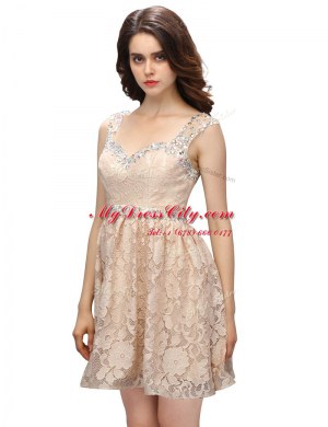 Designer Champagne Prom and Party and For with Lace Sweetheart Sleeveless Side Zipper