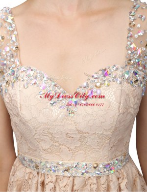 Designer Champagne Prom and Party and For with Lace Sweetheart Sleeveless Side Zipper