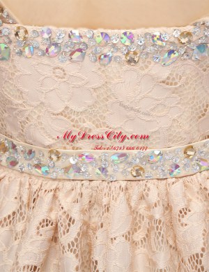 Designer Champagne Prom and Party and For with Lace Sweetheart Sleeveless Side Zipper