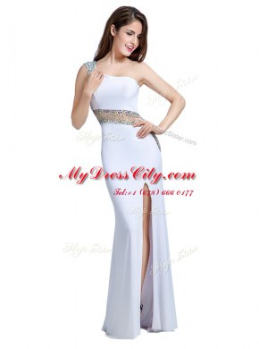 One Shoulder White Sleeveless Elastic Woven Satin Side Zipper Prom Dress for Prom and Party