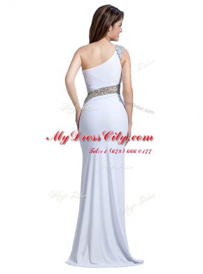 One Shoulder White Sleeveless Elastic Woven Satin Side Zipper Prom Dress for Prom and Party